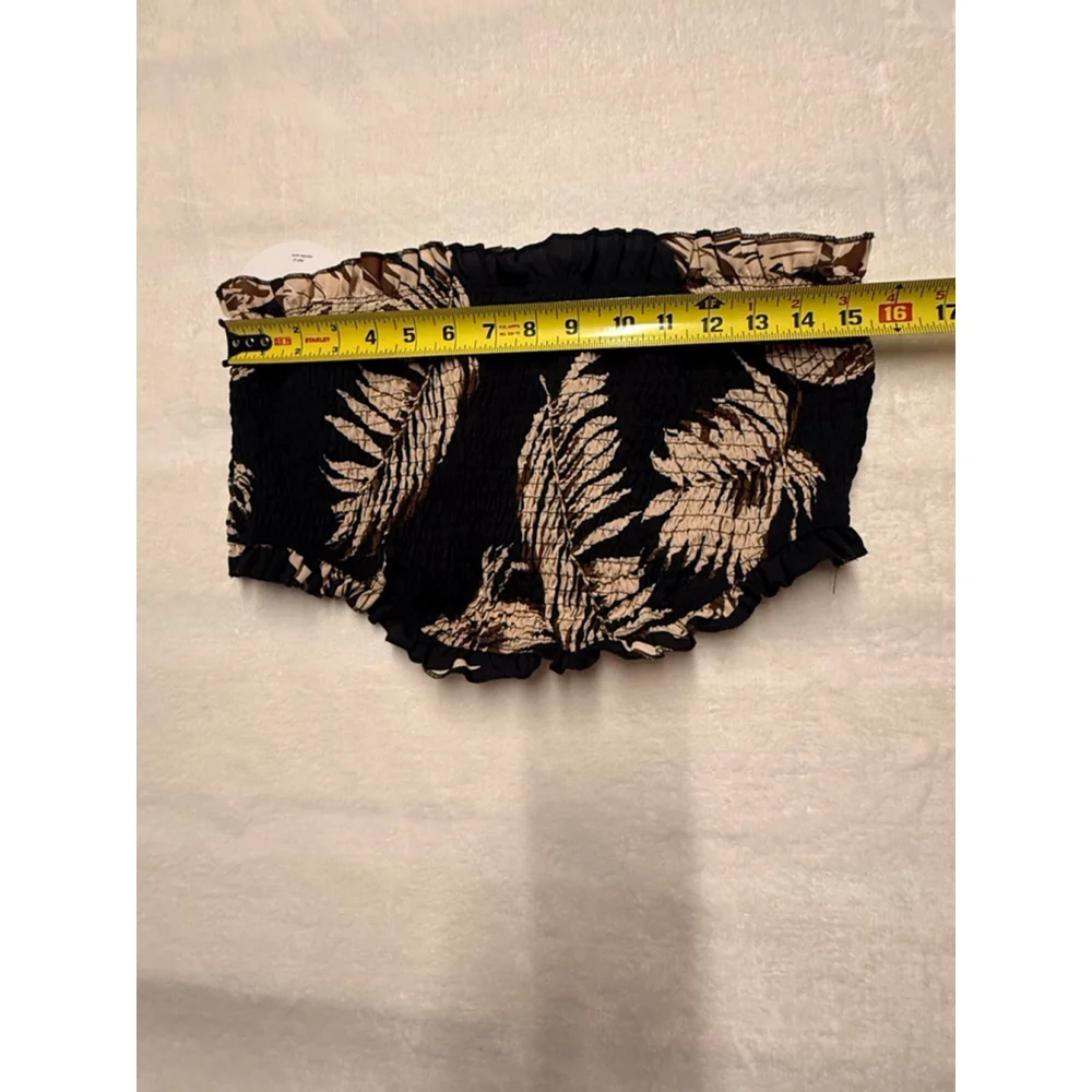 Women's SHEIN Plus 1X Black Beige Leaf Print Bandeau Top NWT